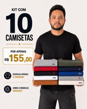 KIT COM 10 CAMISETAS BÁSICAS BORDADA VARIADAS – KTCBB10