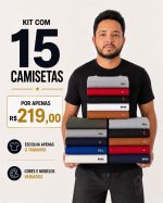 KIT COM 15 CAMISETAS BÁSICAS BORDADA VARIADAS – KTCBB15