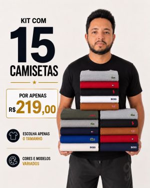 KIT COM 15 CAMISETAS BÁSICAS BORDADA VARIADAS – KTCBB15
