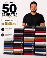 KIT COM 50 CAMISETAS BÁSICAS BORDADA VARIADAS – KTCBB50