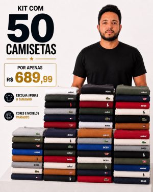 KIT COM 50 CAMISETAS BÁSICAS BORDADA VARIADAS – KTCBB50